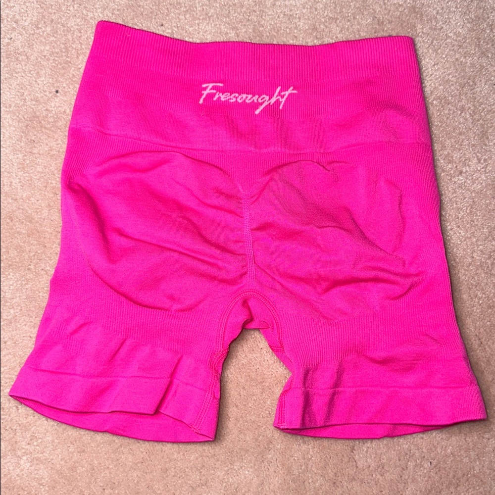 FRESOUGHT Workout GymButr Scrunch Tummy Control High Waisted Shorts Pink - Picture 6 of 8
